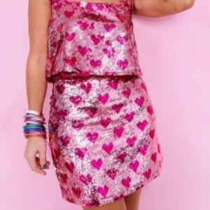 Buddy Love Pink Sequin Heart Mini Skirt